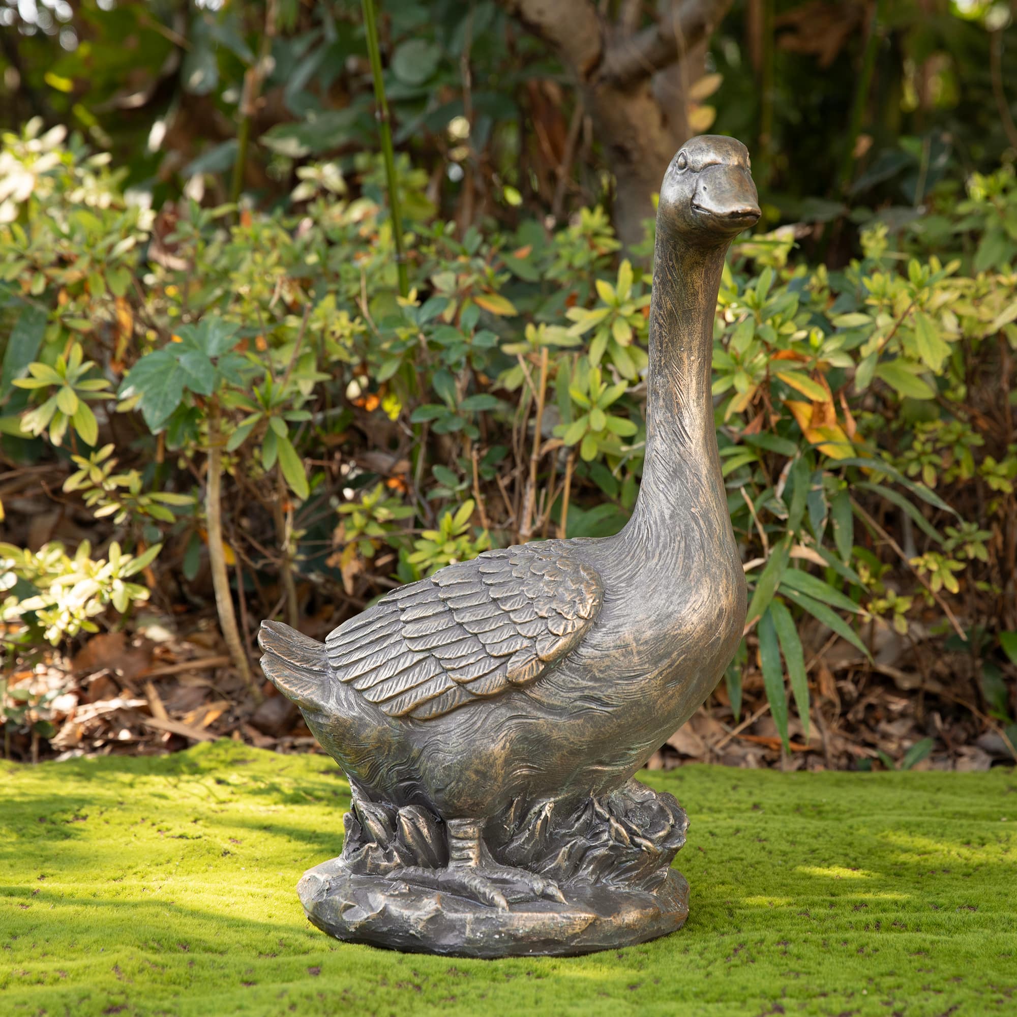 Glitzhome® 20" MGO Faux Bronze Goose Garden Statue